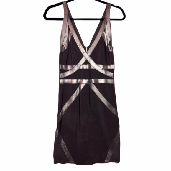 BEBE Silver and Grey Bandage Bodycon Mini Dress S - Picture 3 of 6